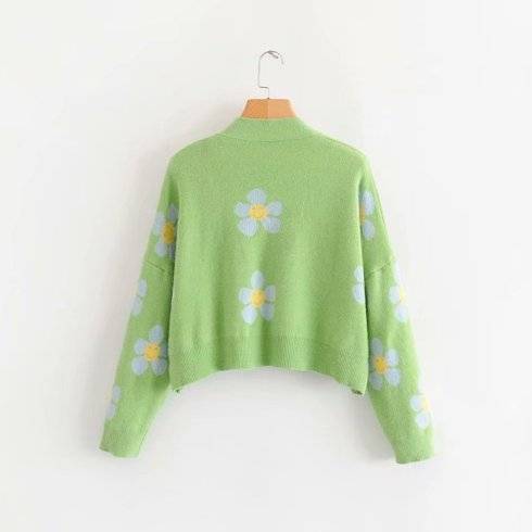AOEMQ Women cardigan Female Sweaters Cute Light Green Symbol Life Vintage Sweater Spring Sweaters with Flower Print Women Tops