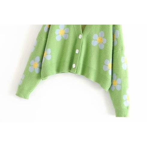 AOEMQ Women cardigan Female Sweaters Cute Light Green Symbol Life Vintage Sweater Spring Sweaters with Flower Print Women Tops